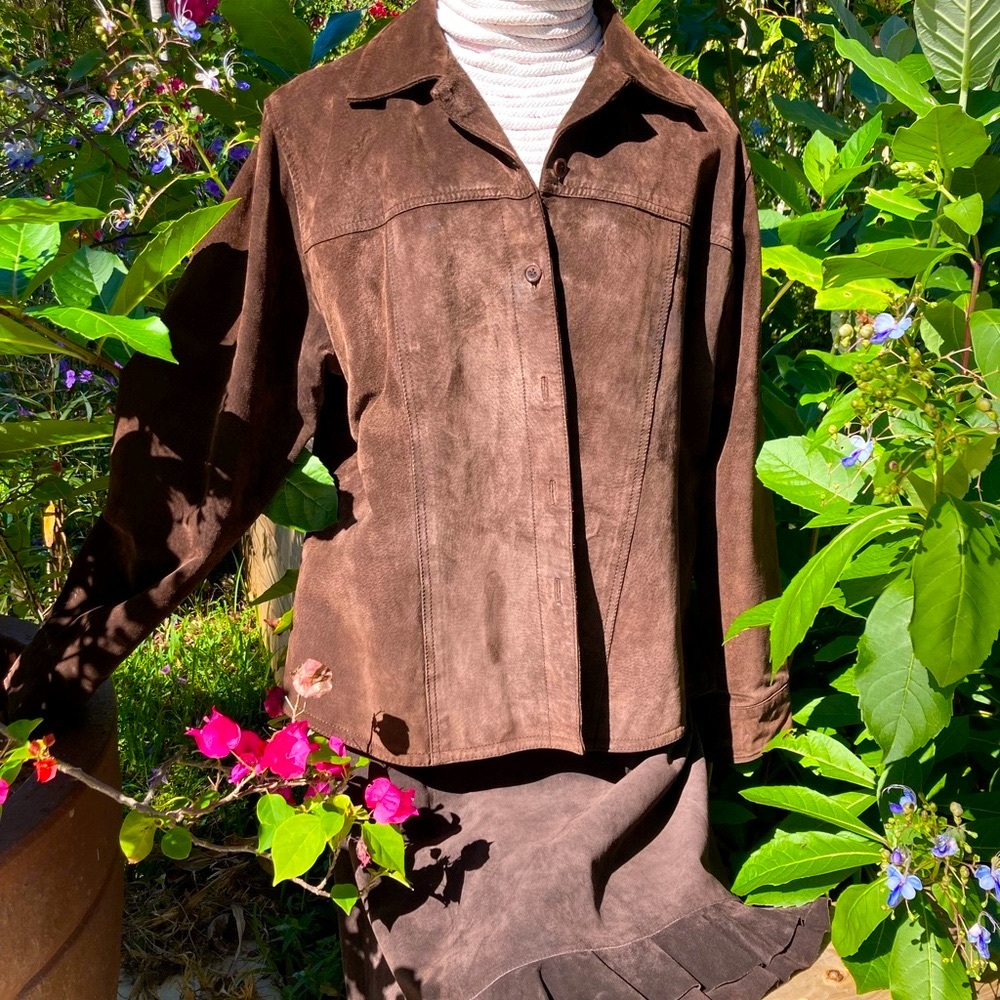 Vintage Chocolate Brown Leather Button Down Jacket - image 3